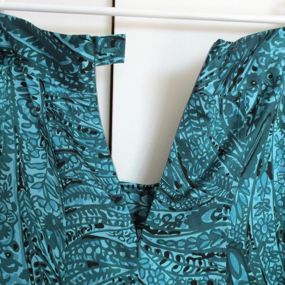 Nic+Zoe Teal Floral Abstract Silk Fluted Skirt - Picture 3 of 8